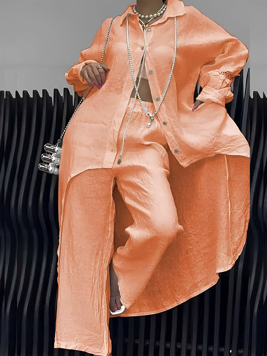 Conjunto Merie | Comprido de Linho Manga Comprida - Leve e Solto Verão