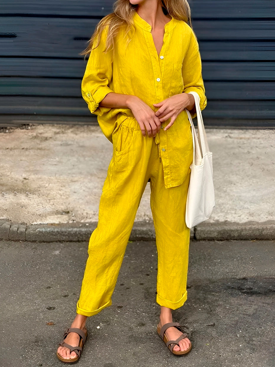 Conjunto Silvia - Lino Premium con Bolsillo Frontal - CONFORT