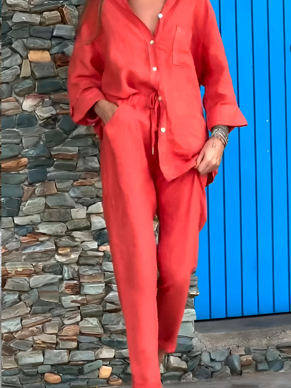 Conjunto Silvia - Lino Premium con Bolsillo Frontal - CONFORT