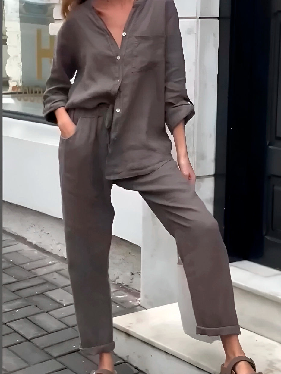 Conjunto Silvia - Lino Premium con Bolsillo Frontal - CONFORT