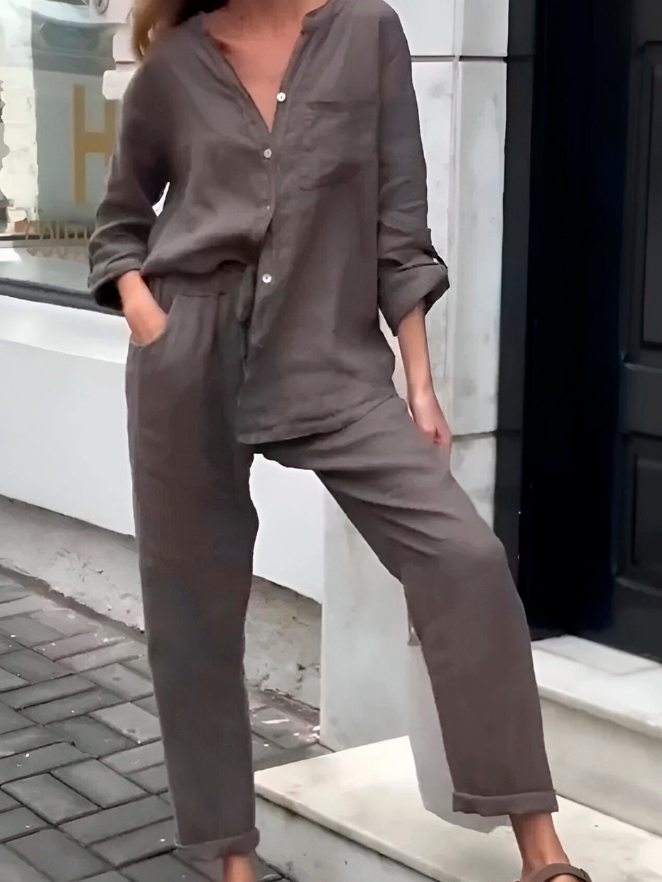 Conjunto Silvia - Lino Premium con Bolsillo Frontal - CONFORT