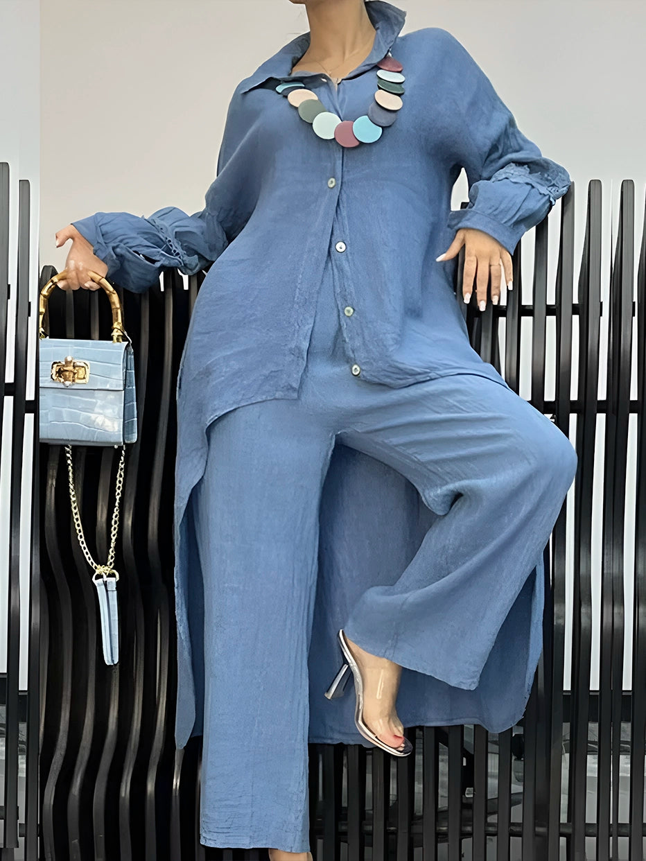 Conjunto Merie | Comprido de Linho Manga Comprida - Leve e Solto Verão