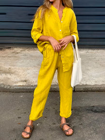 Conjunto Silvia - Lino Premium con Bolsillo Frontal - CONFORT