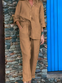 Conjunto Silvia - Lino Premium con Bolsillo Frontal - CONFORT